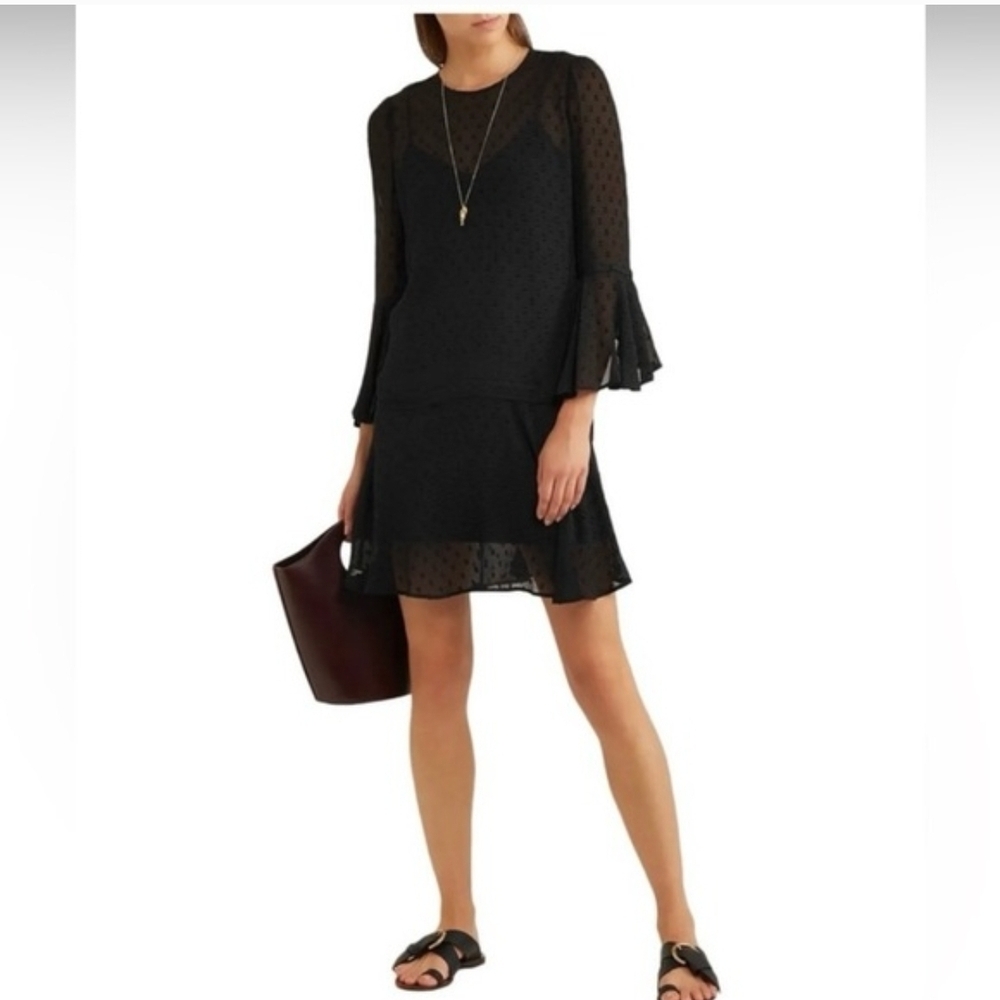 Veronica Beard Emerson Swiss Dot Silk Blend Mini Dress - Black - Size 8